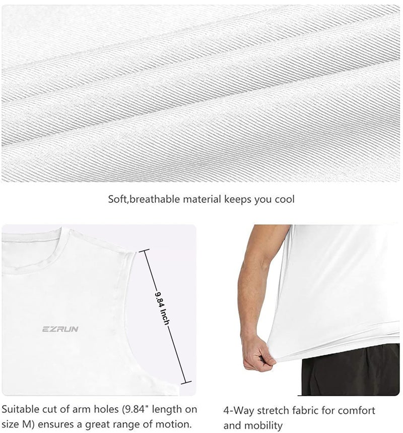 EZRUN Men's Sleeveless Shirt Quick Dry Workout Swim Shirt Gym Muscle Athletic Beach Tank Top(White,L) - Image 5